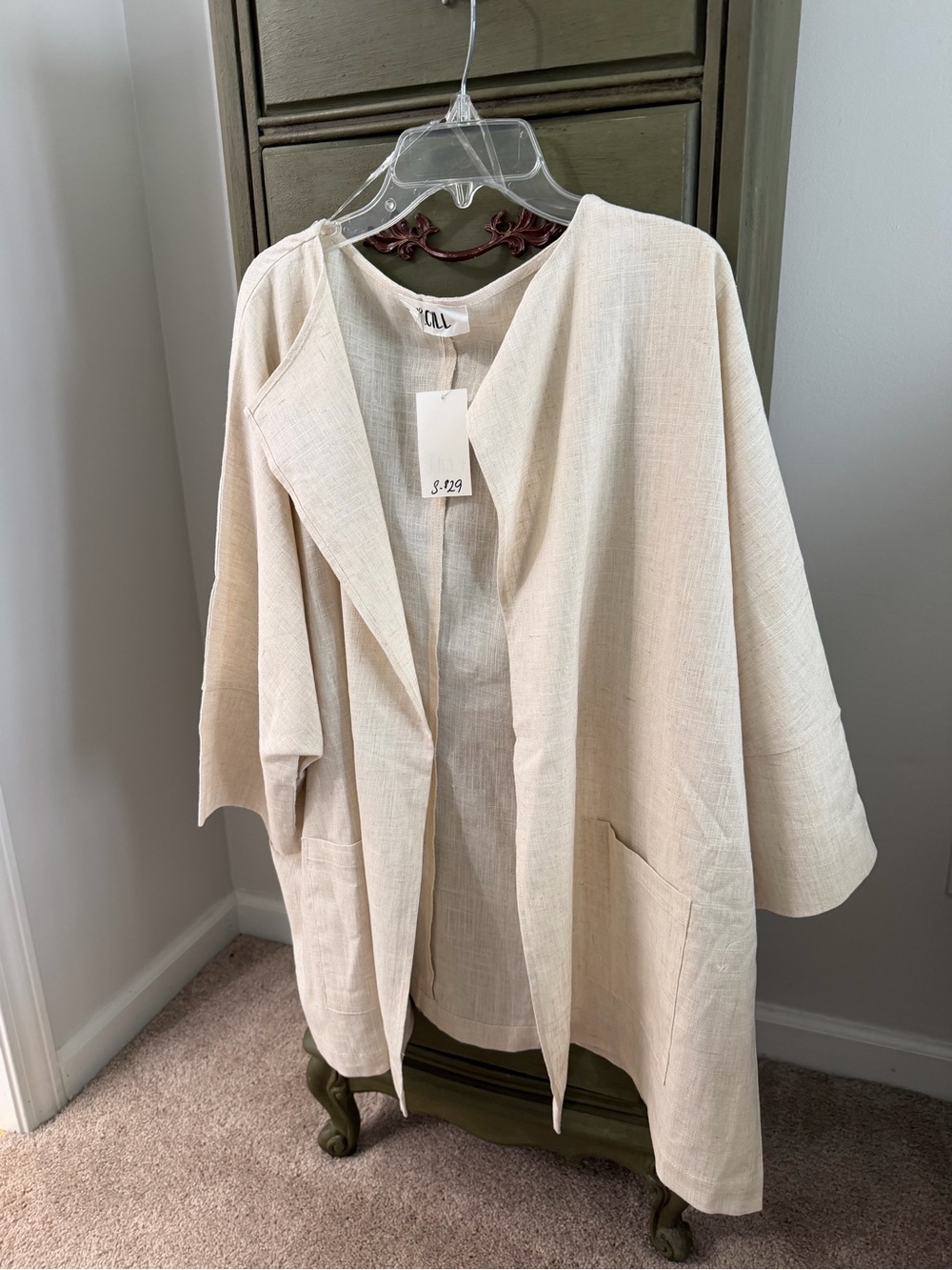 Light Linen look  Open Front Cardigan - Neutral Beige